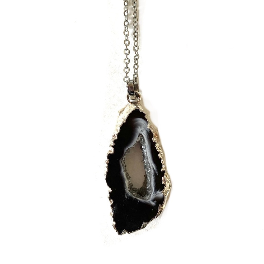 Black White Stone Galaxy Pendant Necklace Raw Cut Gothic Fairycore Elven Y2K